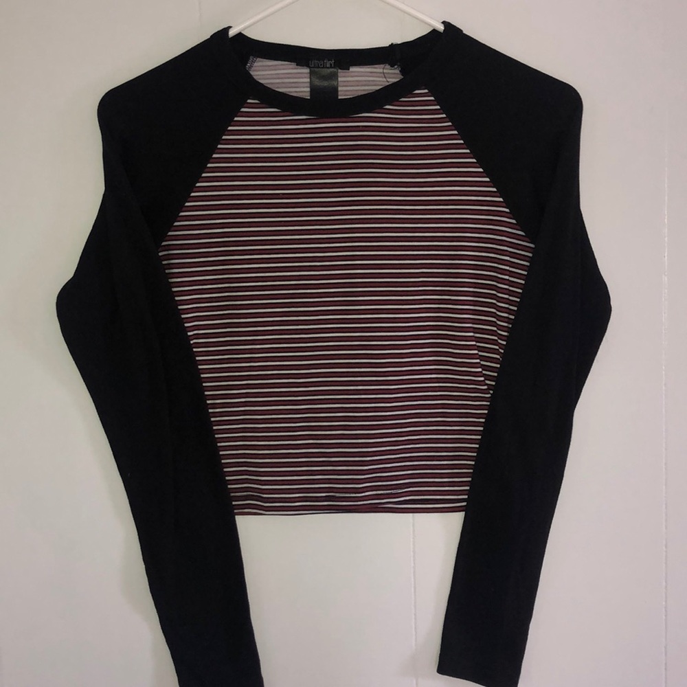 Cropped Long Sleeve Shirt With Stripes